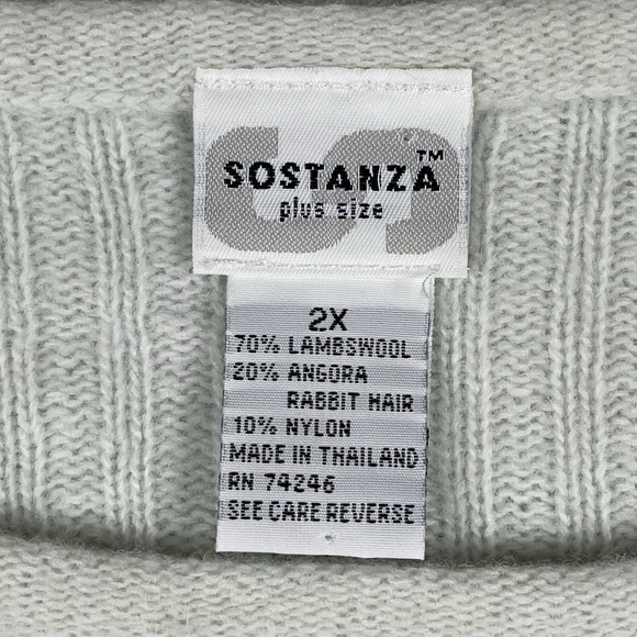 Sostanza‎ Sweater Womens 2X Plus Light Green Cable Knit Lambswool Rabbit Hair - Picture 6 of 15